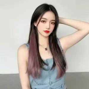 자연스러운 투톤 붙임머리 가발 5p세트 로즈 컬러 똑딱이 브릿지 ...