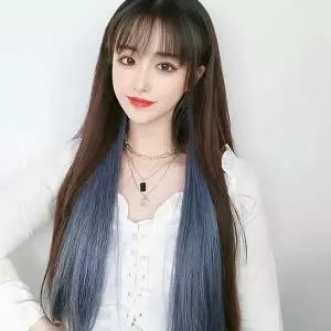 붙임머리 피스 5p 세트 애쉬 블루 컬러 브릿지 똑딱이 가발 구성품...