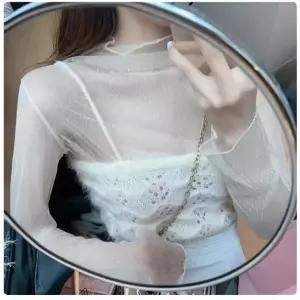 도트 레이어드 시스루 이너 블라우스 망사티셔츠 099