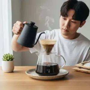 내열유리 핸드드립 커피포트 600ml 계량 눈금 드립서버 투명