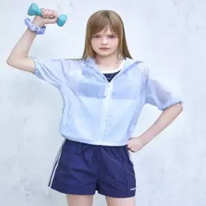 와키윌리 WACKYWILLY 우먼스 나일론 반팔 윈드브레이커 스카이 블루