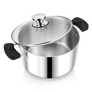 뚜껑이 있는 6쿼트 3겹 요리용 냄비 파스타 수프용 P&P CHEF 스테인리스 스틸 대형 멀티 스토브 작업 헤비 듀티 및 식기세척기 안전 이중 내열 손잡이 투명 유리 뚜껑