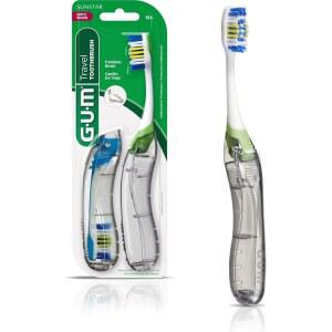 성인용 GUM 접이식 여행용 칫솔 혀 스크레이퍼가 있는 부드러운 브리스틀 컴팩트 2개