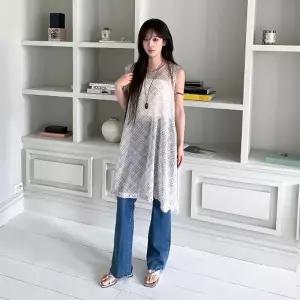 [다잇템]여자 모던 캐주얼 체크 시스루 밑단 프릴 셔링 포인트 민소매 원피스