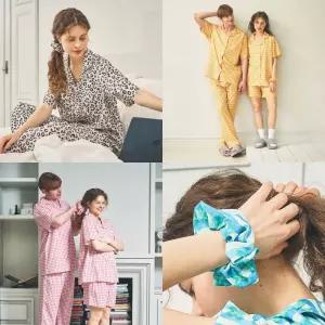 디오프 커플 잠옷 반팔 긴바지 스크런치 4피스 여름 냉감 쿨링 빅사이즈 파자마세트 17종