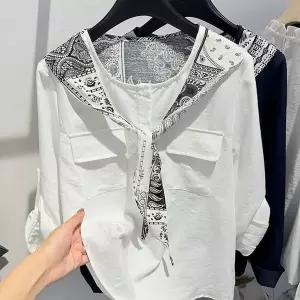 봄가을 여성 레이어드 스타일 셔츠 프린트 숄 긴팔 루즈핏 블라우스