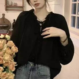 봄가을 여성 키작녀 프릴 카라 긴팔 블라우스 Q33
