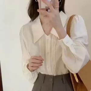 봄가을 여성 흰색 블라우스 프렌치 심플 오피스 긴팔셔츠 Q44
