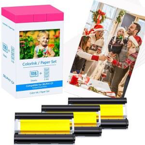 KCMYTONER Canon Selphy CP1500 CP1300 잉크 및 종이 세트 KP-108IN KP108 3색 잉크 카트리지 및 108매 4x6 포토 용지 Selphy CP1200 CP910 CP740 컴팩트 포토 프린터용