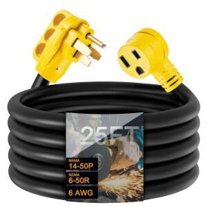 SUPPLEVEL 6 AWG NEMA 14-50P ~ 6-50R 용접기 어댑터 코드 25FT 헤비 듀티 STW 6AWG * 3C 50 암페어 250볼트 12500와트 발전기 RV TESLA EV 충전기 코드 ETL 나열됨