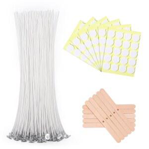 Oubeco 120Pcs 12인치 프리 왁스 캔들 심지 윅 스티커와 10Pcs 홀더, 제작을 위한 벌크 코튼 심지, 소이