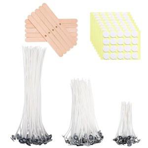 Aubeco 160pcs 4/6/8인치 프리 왁스 캔들 심지 윅 스티커와 10pcs 홀더, 제작용 벌크 코튼 심지, 소이