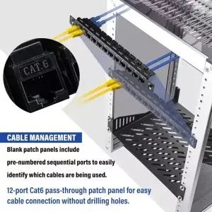 DeskPi RackMate T1/T0/T2/T1 Plus/T0 Plus/TL1 및 10인치 서버 랙/네트워크 캐비닛용 0.5U CAT6 패치 패널