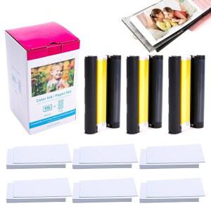 캐논 셀피 CP1200 CP1300 포토 용지 및 잉크 교체, CP1500 CP910 CP900 포토 프린터용 KP-108IN, 3가지 컬러 잉크 토너 및 108(10.2cm x 15.2cm(4인치 x 6인치)) 광택 포토 용지 세트