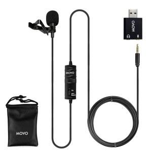 MOVO LV1-USB 라발리에 마이크, 및 안드로이드 스마트폰용 마이크 고프로, 셔츠 휴대폰, 라펠 바디 컴퓨터, 3.5MM용 라펠, PC용 인터뷰, 온 라브 클립