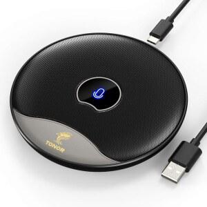 TONOR USB 회의 마이크, 360 전방향 줌 포함, 플러그 스카이프 채팅, (TM20) 음소거 통화, 플레이 PC 앤 버튼 콘덴서 컴퓨터 온라인 /수업,