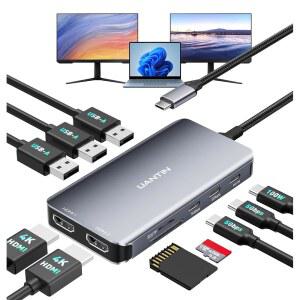 UANTIN USB C 도킹 스테이션 듀얼 USBA - /맥 XPS HDMI 포트 /서피스 USBC 델 / 및 등을 PD, /마이크로 SD, 10-IN-1 3.0, 2개, 노트북 위한 /레노버 SD 어댑터, 100W 모니터,