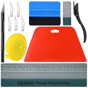 FOSHIO 벽지 스무딩 도구 키트, 레드 10.2CM(4인치) 스퀴지가 하드 포장 안전 29.2CM(11.5인치) 나이프, 및 있는 마이크로 랩 키트 비닐 줄자 공예 커터 스퀴지, 펠트