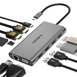 USB C 도킹 스테이션 트리플 디스플레이, 듀얼 모니터 100W HDMI, 카드 맥북 /TF 1 노트북 PD, 4 VGA, 이더넷, 기가비트 IN OMARS 타입 USB-C SD 11 4K 포트, 어댑터, 프로, 리더기, 윈도우 허브