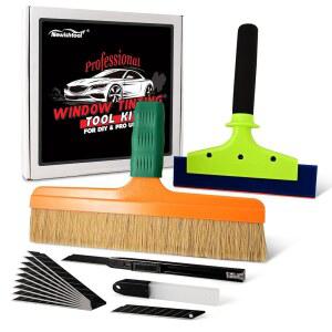 NEWISHTOOL 전문가용 창문 틴트 도구 키트, 자동차 나이프 도구, 포장용 비닐 블랙 디테일링 10개 20.3CM(8인치) 추가 자동 블레이드 및 30.5CM(12인치) PPF 브러시, 스퀴지 브러시 틴팅