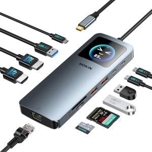 MOKIN LCD USB C 도킹 스테이션 SD 리더기, 8K@30HZ, 듀얼 USBA /레노버용 10GBPS IN 노트북 모니터, 5 12 2500MBPS, 카드 100W, 1 HDMI, X PD /MICROSD 3.1, 어댑터 /C /델