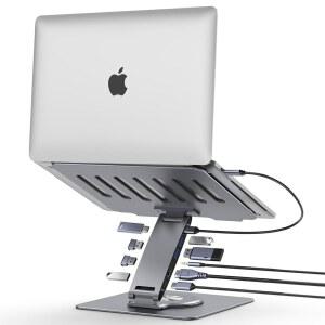 노트북 도킹 스테이션 스탠드 듀얼 디스플레이 /레노버용 /델 /에어 포함, 회전 범용 USB3.0 USB-C 맥북 스탠드, 프로 허브 360 잭 어댑터 /서페이스 9-IN-1 / HDMI 오디오 4K 3.5MM 멀티포트