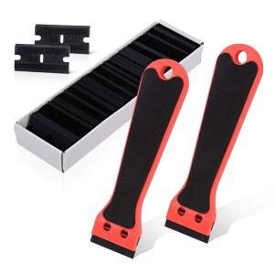 EHDIS 플라스틱 면도기 스크레이퍼 15.2CM(6인치) 길이 틴트 비닐 손잡이 포함 2개, 창문 데칼 스티커 리무버 더블 (레드) 접착 100개의 블레이드 엣지 도구 제거기용