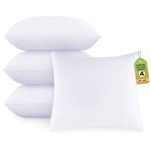 골드 텍스타일 화이트 스로 베개 삽입물(4팩) - 18 X 18인치 비직조 100% 폴리에스터 침대 측면 침목 소프트 실내 직사각형 모양 다운 및 쿠션 소파 호텔