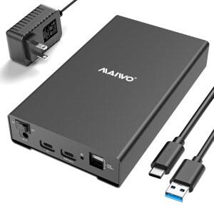 MAIWO 외장 하드 드라이브 인클로저, 2.5 3.5인치 SATA SSD HDD, USB C 3.1 GEN2 10Gbps 하드 드라이브 리더 HDD 케이스, UASP 포함, 24TB 용량, 알루미늄, USB 포트 연장 3개