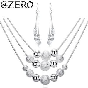 ALIZERO 925 스털링 실버 18 인치 프로스트 비즈 펜던트 귀걸이 목걸이  여성용 패션 주얼리 세트  결혼 선