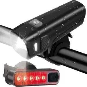 G2FS LIT 400LM USB 충전식 자전거 조명 세트 전면 헤드라이트 및 후면 테일라이트 5가지 모드 로드 마운틴