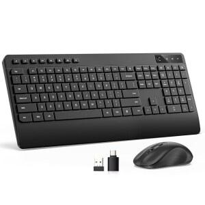 조용한 무선 키보드 마우스 콤보 U2013 3레벨 DPI 무음 마우스 풀사이즈 받침대 4GHZ 플러그 플레이 WINDOWS 컴퓨터 노트북용 멀티미디어 핫키 블랙