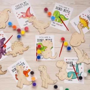 고그린웨븐 24팩 공룡 파티 용 감사 카드가 포함된 DIY 목화 공예 키트 디노 생일 구디백 필러 및 소년