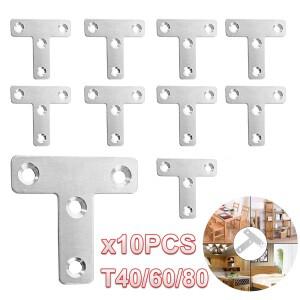 10개 T형 코너 브라켓 커넥터 40/60/80mm(1.6/2.4/3.2인치) 평면 수리 플레이트 고정