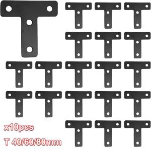 10개입 블랙 T 코너 브라켓 커넥터 40/60/80mm(1.6/2.4/3.2인치) T형 평면 수리 플레이트 고정