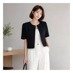 [예쎄] 오픈포켓 노카라 트위드 반팔 자켓S5MJK012A 3435895