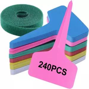 UFURMATE 240Pcs 6가지 색상 식물 라벨 타이 방수 스틱 정원 말뚝 태그 재사용 가능한 T형 묘목용 보육원