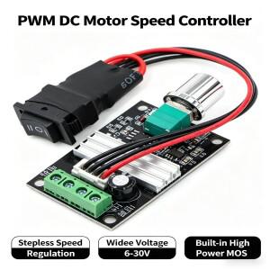 6V 12V 24V 28V 3A 80W DC 전동 속도 컨트롤러 PWM 조절 가능 가역 제어 전위차계 스위치 1203BB 드라이버
