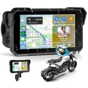 Rimoody 12.7cm(5인치) 휴대용 무선 CarPlay 및 안드로이드 자동 오토바이 스크린, IP68 방수 터치스크린 GPS 네비게이션, 오토바이, 블루투스 듀얼 모드, 방지, TPMS 및 TF 카드 지원