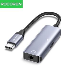 Rocoren 2 in 1 오디오 어댑터 USB C ~ 3.5mm 잭 Type-C PD 36W 태블릿 iphone 호환 샤오미호환 유선 헤드