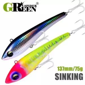 GREENSPIDER 새로운 연필 137mm 75g 싱킹 VIB 바다 낚시는 GT 참치 바닷물 스틱 인공 미끼에 대한