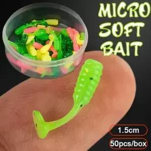 50 개/상자 마이크로 소프트 미끼 1.5cm T-꼬리 Wobblers 잉어 낚시 물고기 유인과 미니 실리콘 인공