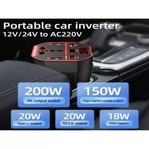 J0MA DC12V 24V AC220V 자동차 전원 인버터 200W 콘센트 여행 캠핑에 이상적