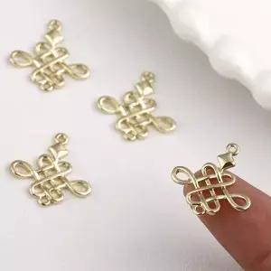 4pcs 13X18mm 구리 도금 14K 골드 레트로 중국어 매듭 더블 매달려 DIY 핸드 쥬얼리 펜던트 소재 액세서리