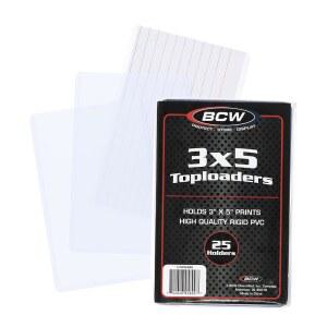 BCW 7.6x12.7cm(3x5인치) 탑로드 홀더 - 25개 팩 | 프리미엄 PVC 카드, 사진 및 인쇄 보호 | 인덱스 카드, 사진, 인쇄물에 이상적 | 보관 품질 보호 Sug-Fit 탑로더