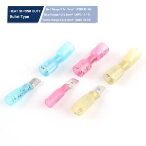 50피스 MDD/FDD 열 수축 압착 단자 키트 버트 와이어 커넥터 케이블 남성 여성 스페이드 절연 전기 배선 터