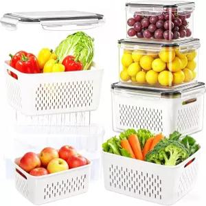 4 PCS 배수 스틱 보존 상자 헹구고 수 탈부착 가능한 소쿠리 바구니 밀폐형 보관 용기 과일 샐러드 베리