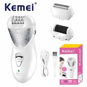 Kemei KM-505 여성용 헤어 풀러 전기 면도기, USB 충전, 3 인 1
