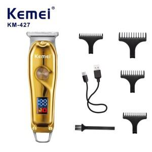 Kemei USB 충전식 전기 헤어 트리머 면도기, LED 디지털 디스플레이, 무선 조절 클리퍼, 이발 KM-427
