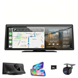 Apenet 2K 대시 캠이 있는 무선 CarPlay 스크린, 8.1인치 휴대용 터치스크린 자동차 스테레오, CarPlay 및 안드로이드 오토, 1080P 백업 카메라, 음성 제어, 블루투스, 미러 링크, GPS 네비게이션 | Wireless CarPla